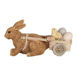 Dekorace socha králík s vozíčkem s vajíčky a kuřátkem - 15*5*7 cm 6PR5005 obraz