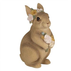 Dekorace hnědý velikonoční králíček s květy - 9*7*14 cm 6PR5012 obraz