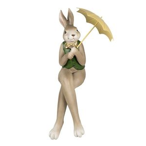 Dekorace králíček v zelené vestě s paraplíčkem - 22*15*43 cm 6PR4020 obraz