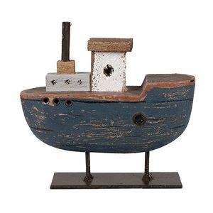 Modrá dekorativní miniaturní dekorace loďka na podstavci Nauticco - 10*3*10 cm 6H2337 obraz