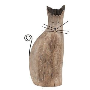 Přírodní dřevěná dekorace socha kočka - 14*7*26 cm 6H2330 obraz