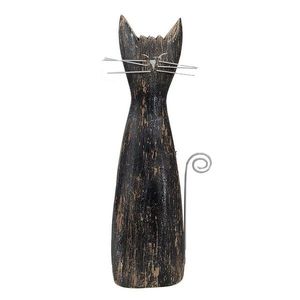 Černá antik dřevěná dekorace socha kočka - 11*6*31 cm 6H2331 obraz