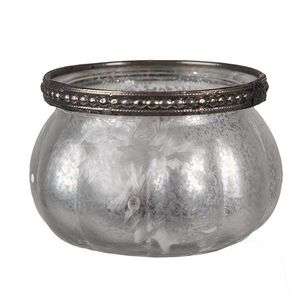 Šedo-stříbrný skleněný svícen na čajovou svíčku - Ø 9*6 cm 6GL4379 obraz