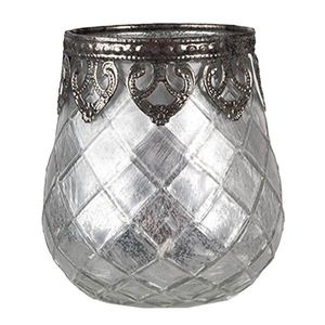 Stříbrno-šedý skleněný svícen na čajovou svíčku - Ø 9*11 cm 6GL4383 obraz