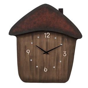 Dřevěné nástěnné hodiny ve tvaru domku - 37*4*40 cm / 1*AA 6KL0820 obraz