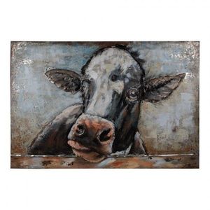 3D černo-bílý kovový obraz kráva Iron Cow - 90*5*60 cm 5WA0193 obraz