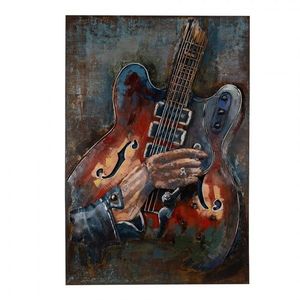 3D hnědo-modrý kovový obraz s kytarou Iron Guitar - 60*4*90 cm 5WA0195 obraz