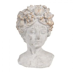 Šedý antik cementový květináč hlava ženy s květy S - 14*14*22 cm 6TE0499S obraz