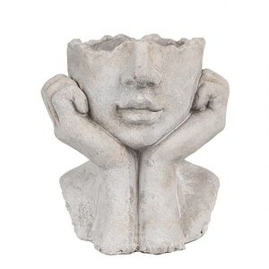 Šedý antik cementový květináč hlava ženy v dlaních S - 17*14*18 cm 6TE0498S obraz