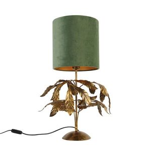 Vintage stolní lampa starožitná zlatá se zeleným stínidlem - Linden obraz