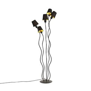 Designová stojací lampa černá 5-světelná s upínacím stínidlem - Wimme obraz