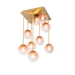 Stropní svítidlo ve stylu Art Deco zlaté s růžovým sklem 9 světel - Atény obraz