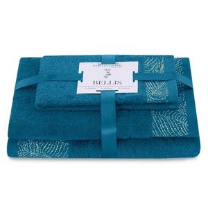 AmeliaHome Sada 3 ks ručníků BELLIS klasický styl tmavě modrá, velikost 50x90+70x130 obraz