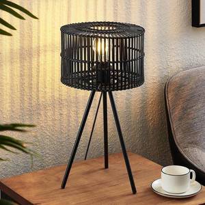 Lindby Bambusová stolní lampa Lindby Rabiya, černá, trojnožka obraz