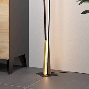 EGLO Stojací lampa Panagria LED, černá s dřevěnými detaily obraz