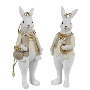 Set 2ks závěsná dekorace králík v obleku se zlatými vajíčky - 4*4*10 / 4*4*10 cm 6PR4785 obraz