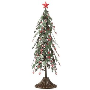 Zelený kovový vánoční stromek s listy a bobulemi cesmíny - Ø 12*40cm 17316 obraz
