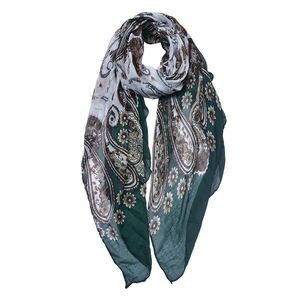 Zeleno-bílý dámský šátek s květy a ornamenty - 90*180 cm JZSC0754GR obraz