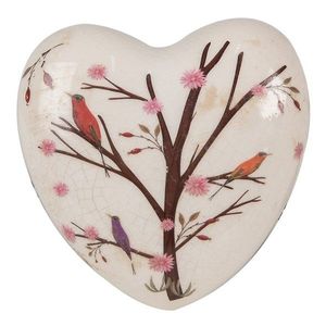 Dekorace vintage srdce s květy a ptáčky Birdie - 12*12*4 cm 6CE1648 obraz