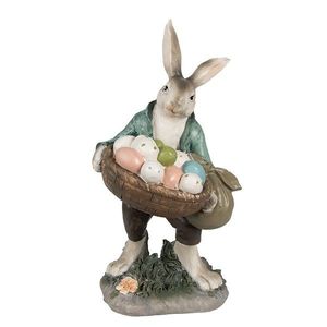 Dekorace králíček v zeleném kabátě s košem vajíček - 18*16*32 cm 6PR4028 obraz