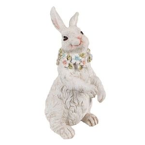 Bílá antik dekorace králík s květy kolem krku - 12*9*20 cm 6PR4092 obraz