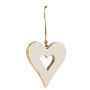 Hnědo-bílá dřevěná dekorace závěsné srdce - 10*1, 5*11, 5 cm 40135 obraz