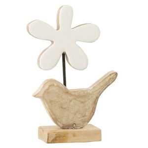 Dřevěná dekorace ptáček s bílou květinou - 12*5*19 cm 31307 obraz
