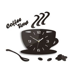 Moderní nástěnné hodiny COFFE TIME 3D WENGE (nalepovací hodiny na stěnu) obraz