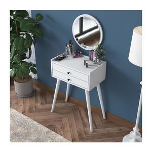 Toaletní stolek RANI 75x85, 8 cm + nástěnné zrcadlo pr. 40 cm bílá obraz