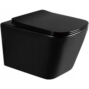 MEXEN/S Teo Závěsná WC mísa černá mat včetně sedátka soft-close duroplastu, černá lesk 30850685 obraz