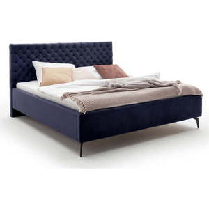 Tmavě modrá čalouněná dvoulůžková postel s úložným prostorem s roštem 160x200 cm La Maison – Meise Möbel obraz