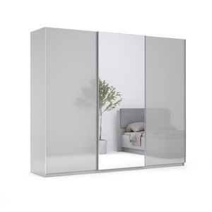 3kraft Šatní skříň Megy s posuvnými dveřmi a zrcadlem 250 cm Chinchilla šedá/lesklá šedá obraz