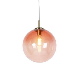 Art deco závěsná lampa mosaz s růžovým sklem 33 cm - Pallon obraz