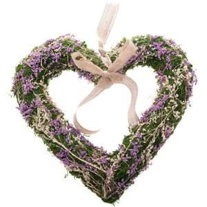 Závěsné mechové srdce se sušenými kvítky, fialová, 30 x 4 cm obraz