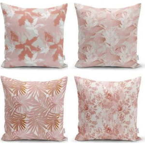 Sada 4 dekorativních povlaků na polštáře Minimalist Cushion Covers Pink Leaves, 45 x 45 cm obraz