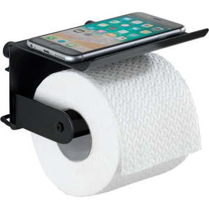 Černý nástěnný držák na toaletní papír s podložkou na mobil Wenko Classic Plus obraz