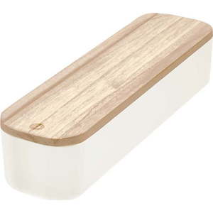 Bílý úložný box s víkem ze dřeva paulownia iDesign Eco, 9 x 36, 5 cm obraz