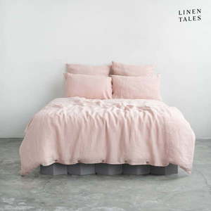 Světle růžové lněné povlečení na dvoulůžko 200x200 cm – Linen Tales obraz