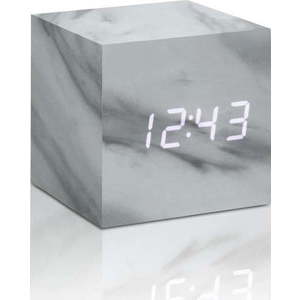 Šedý budík v mramorovém dekoru s bílým LED displejem Gingko Cube Click Clock obraz