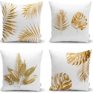 Sada 4 povlaků na polštáře Minimalist Cushion Covers Gold Leaves Modern, 45 x 45 cm obraz