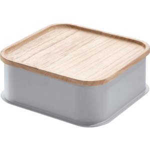 Šedý úložný box s víkem ze dřeva paulownia iDesign Eco, 21, 3 x 21, 3 cm obraz