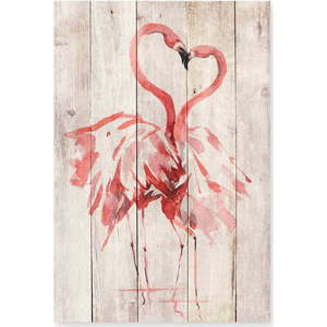 Nástěnná dekorace z borovicového dřeva Madre Selva Love Flamingo, 60 x 40 cm obraz