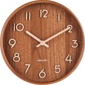 Hnědé nástěnné hodiny z lipového dřeva Karlsson Pure Small, ø 22 cm obraz