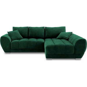 Lahvově zelená rozkládací rohová pohovka se sametovým potahem Windsor & Co Sofas Nuage, pravý roh obraz