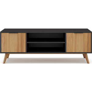 Černý/přírodní TV stolek z borovicového dřeva 140x53 cm Lavis – Marckeric obraz