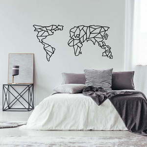 Černá kovová nástěnná dekorace Geometric World Map, 120 x 58 cm obraz