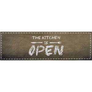 Hnědý běhoun Zala Living The Kitchen is Open, 50 x 150 cm obraz