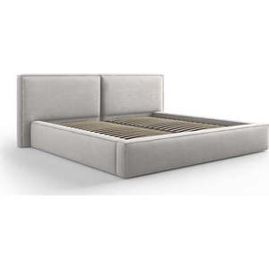 Světle šedá čalouněná dvoulůžková postel s úložným prostorem a roštem 200x200 cm Arendal – Cosmopolitan Design obraz