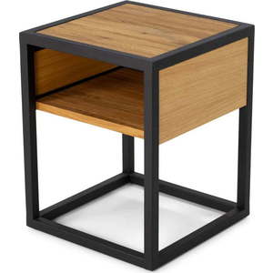 Černý/v přírodní barvě noční stolek s deskou z dubového dřeva s poličkami Diva – Spinder Design obraz