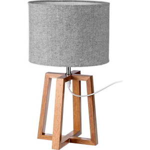 Šedo-hnědá stolní lampa z masivního dřeva s textilním stínidlem (výška 44 cm) – Casa Selección obraz